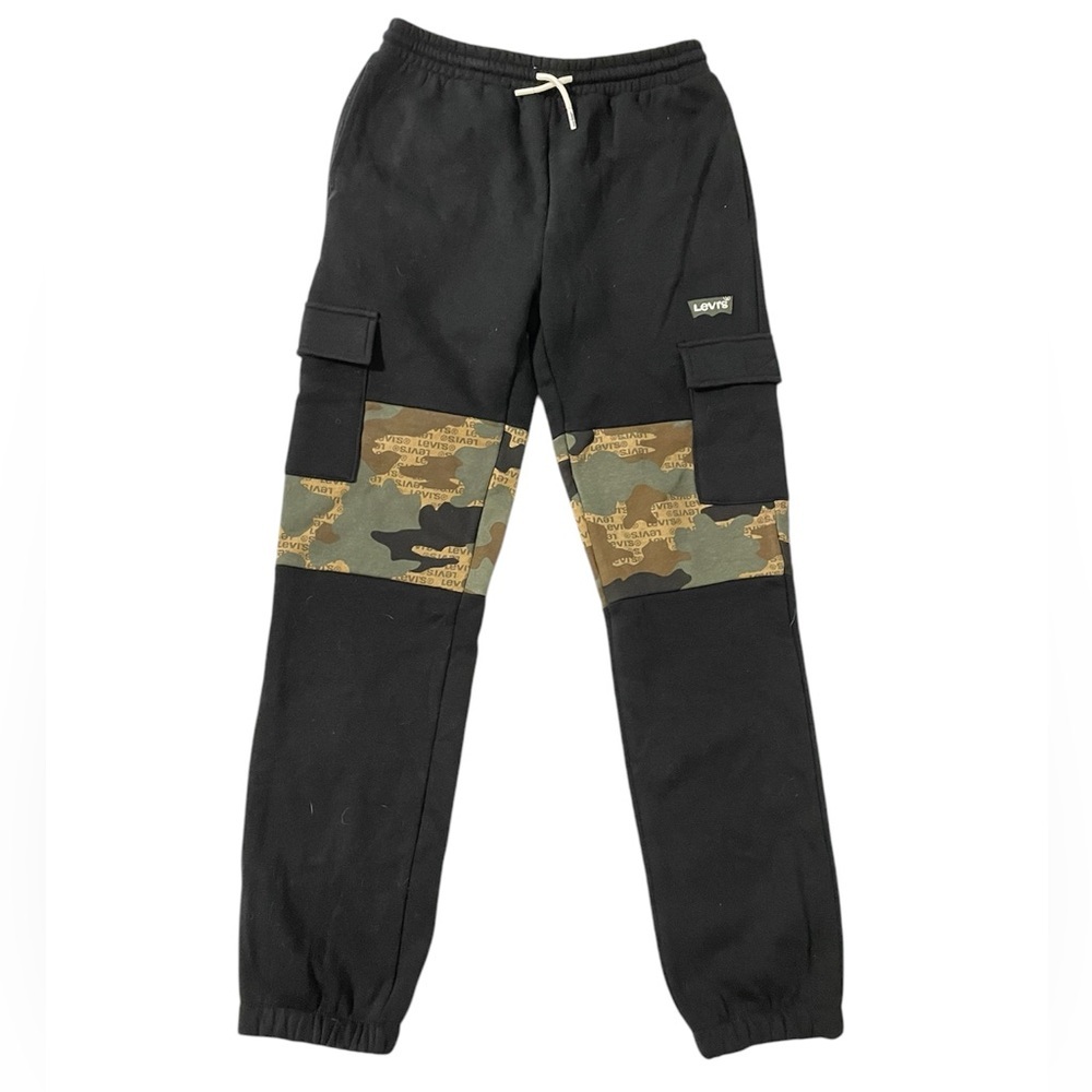Levi's Jogger Cargo Sweatpants Boys Large L Graphic Logo Camouflage Black Green